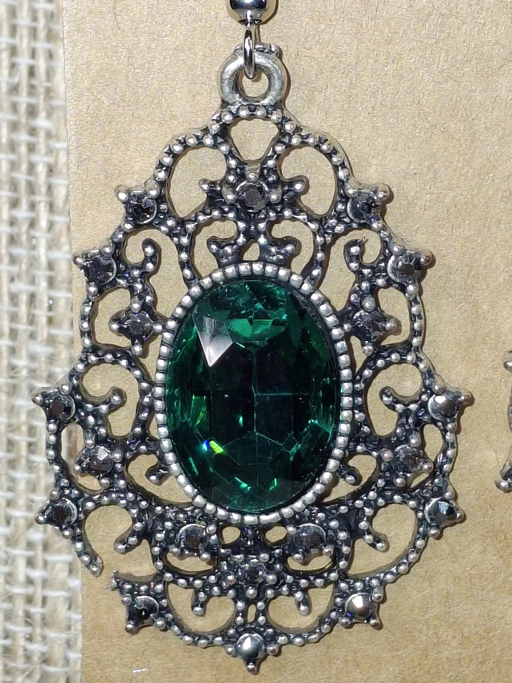 Intricate Filigree Drop Earrings with Deep Green Stones